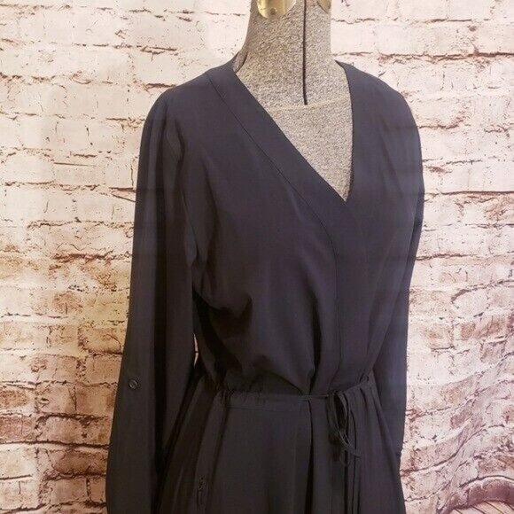 NWT Soft Surroundings Maxi Shirtdress Black Roll Tab Sleeves Medium - Picture 7 of 8